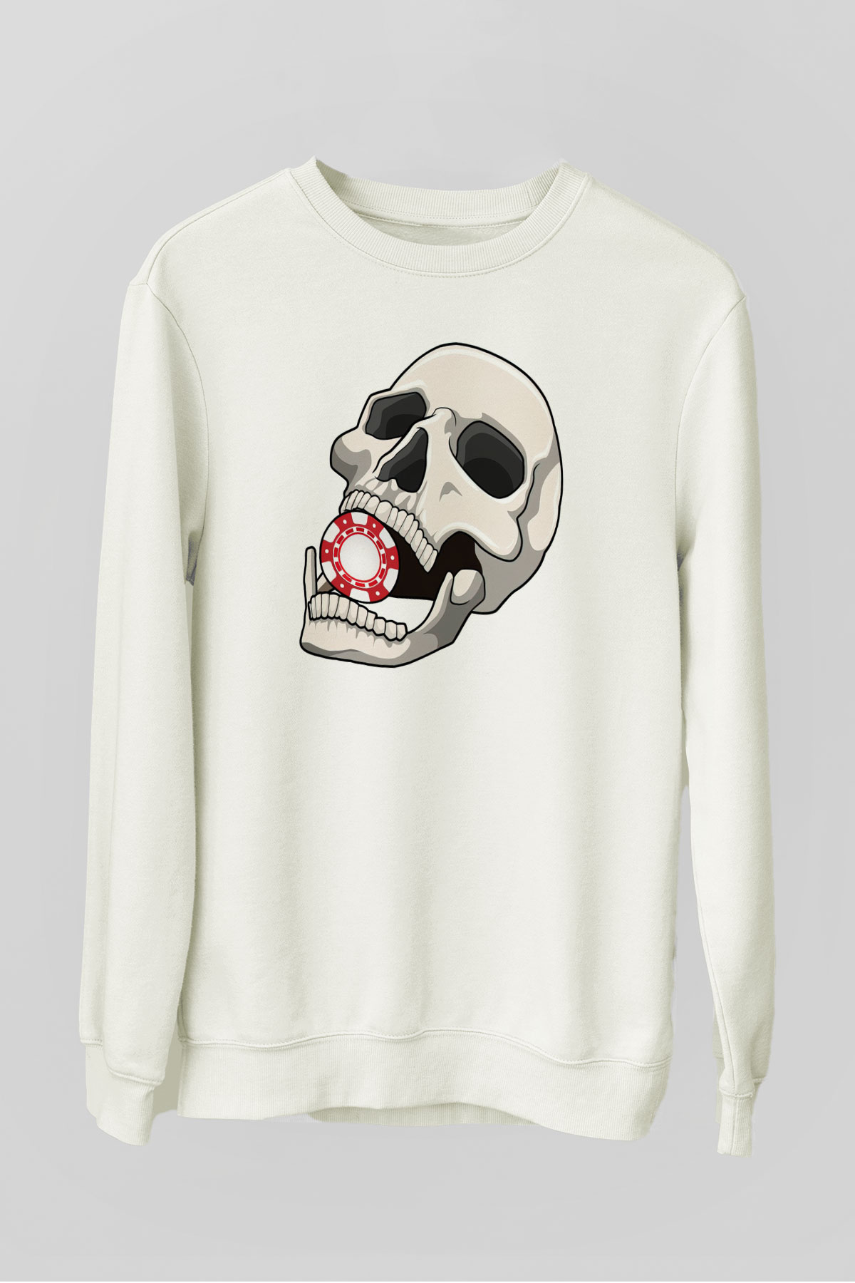 Rulet Kuru Kafa Baskılı Unisex Beyaz  Sweatshirt