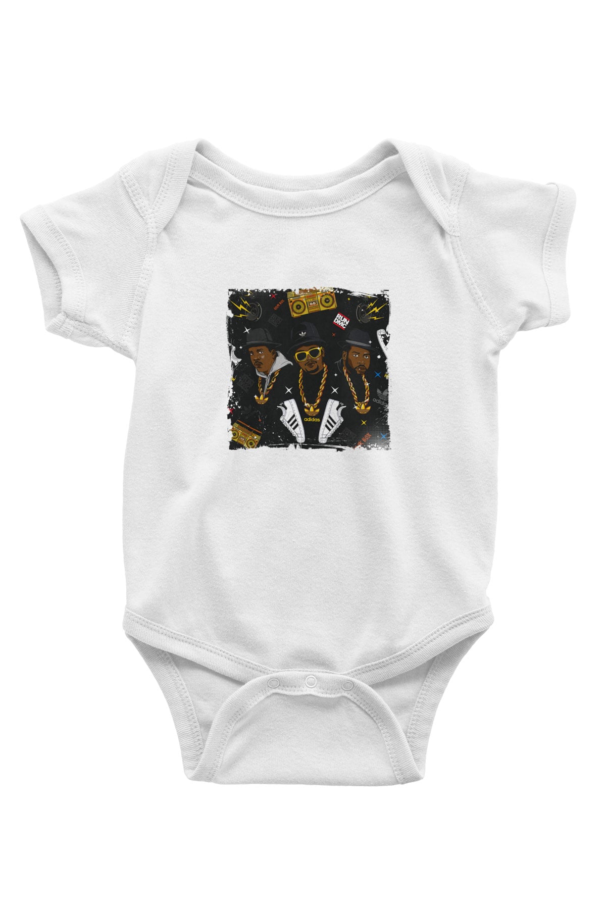 Run DMC Baskılı Unisex Beyaz Bebek Body - Zıbın