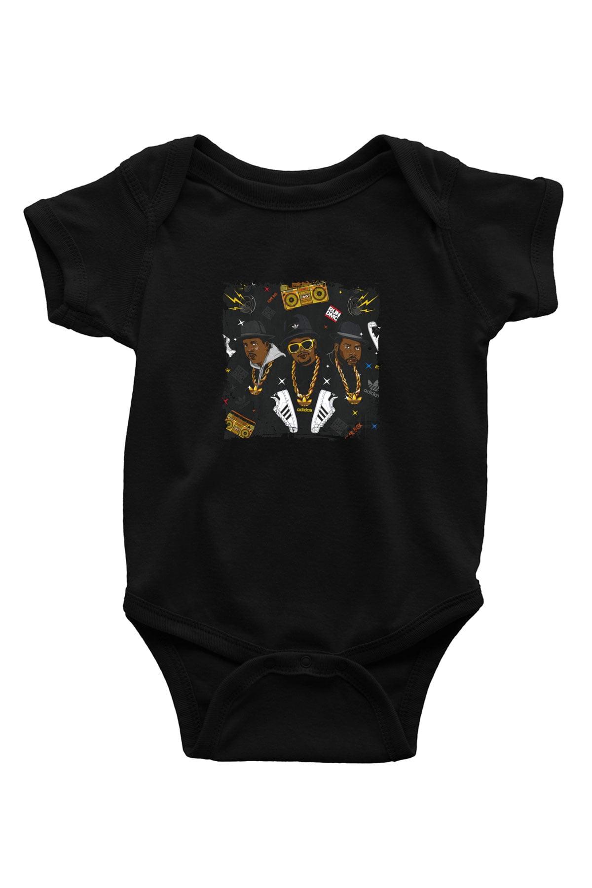 Run DMC Baskılı Unisex Siyah Bebek Body - Zıbın