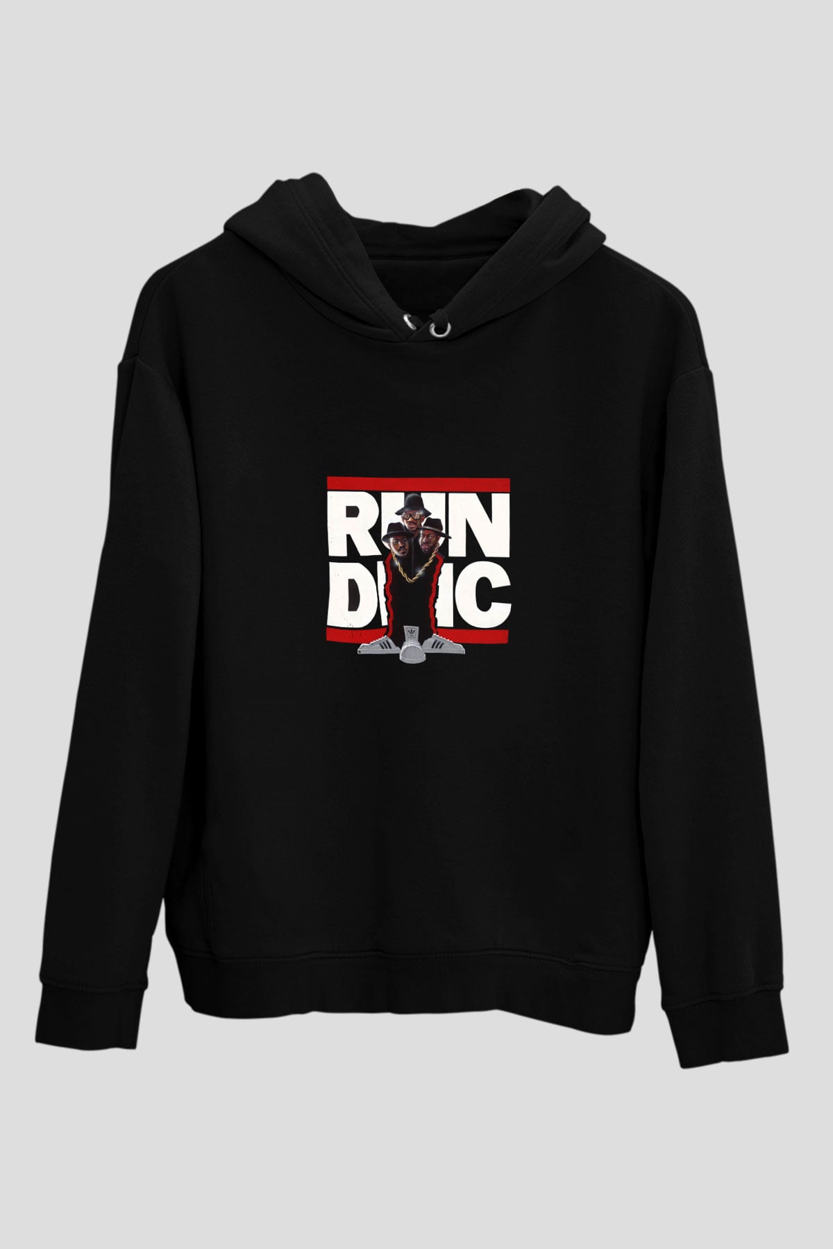 Run DMC Baskılı Unisex Siyah Hoodie