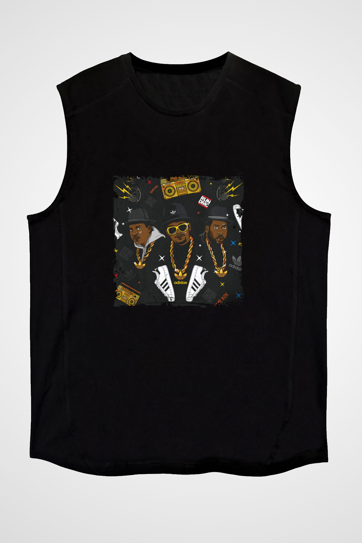 Run DMC Baskılı Unisex Siyah Kolsuz Tişört