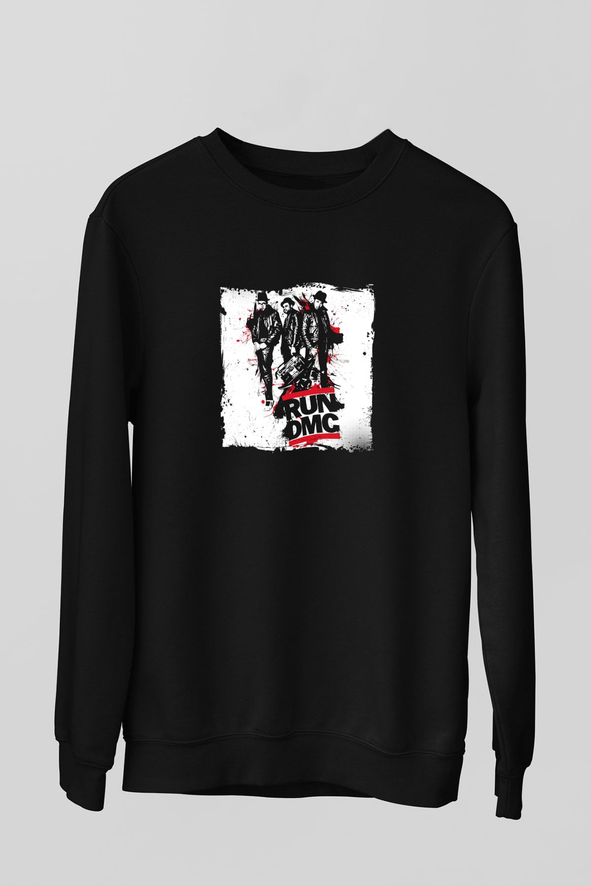 Run DMC Baskılı Unisex Siyah Sweatshirt