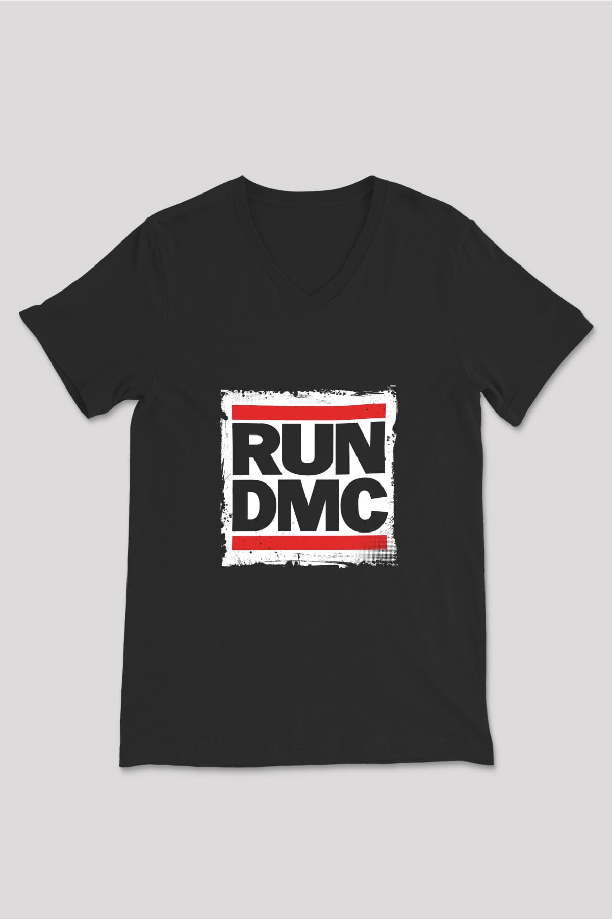 Run DMC Baskılı Unisex Siyah V Yaka Tişört