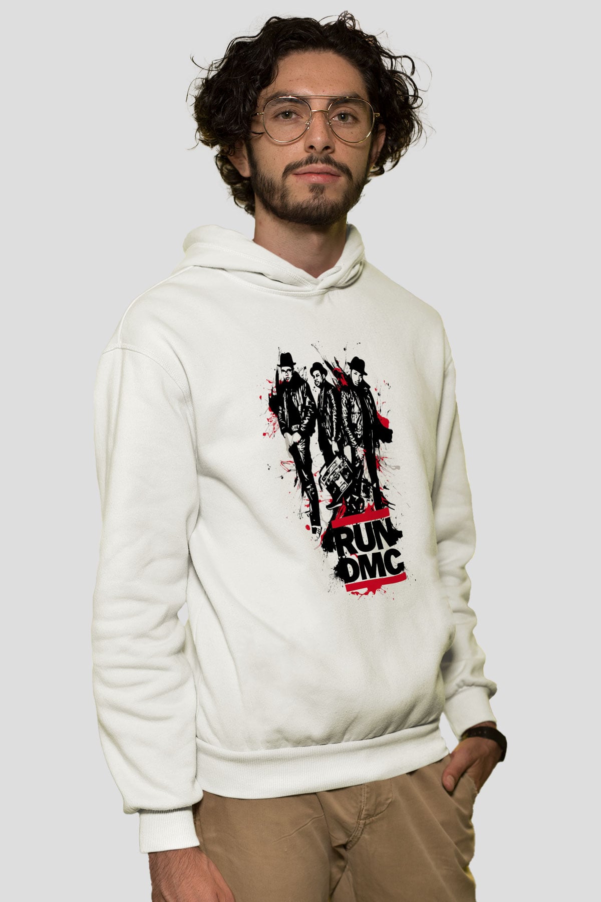 Run DMC Beyaz Unisex Kapşonlu Sweatshirt