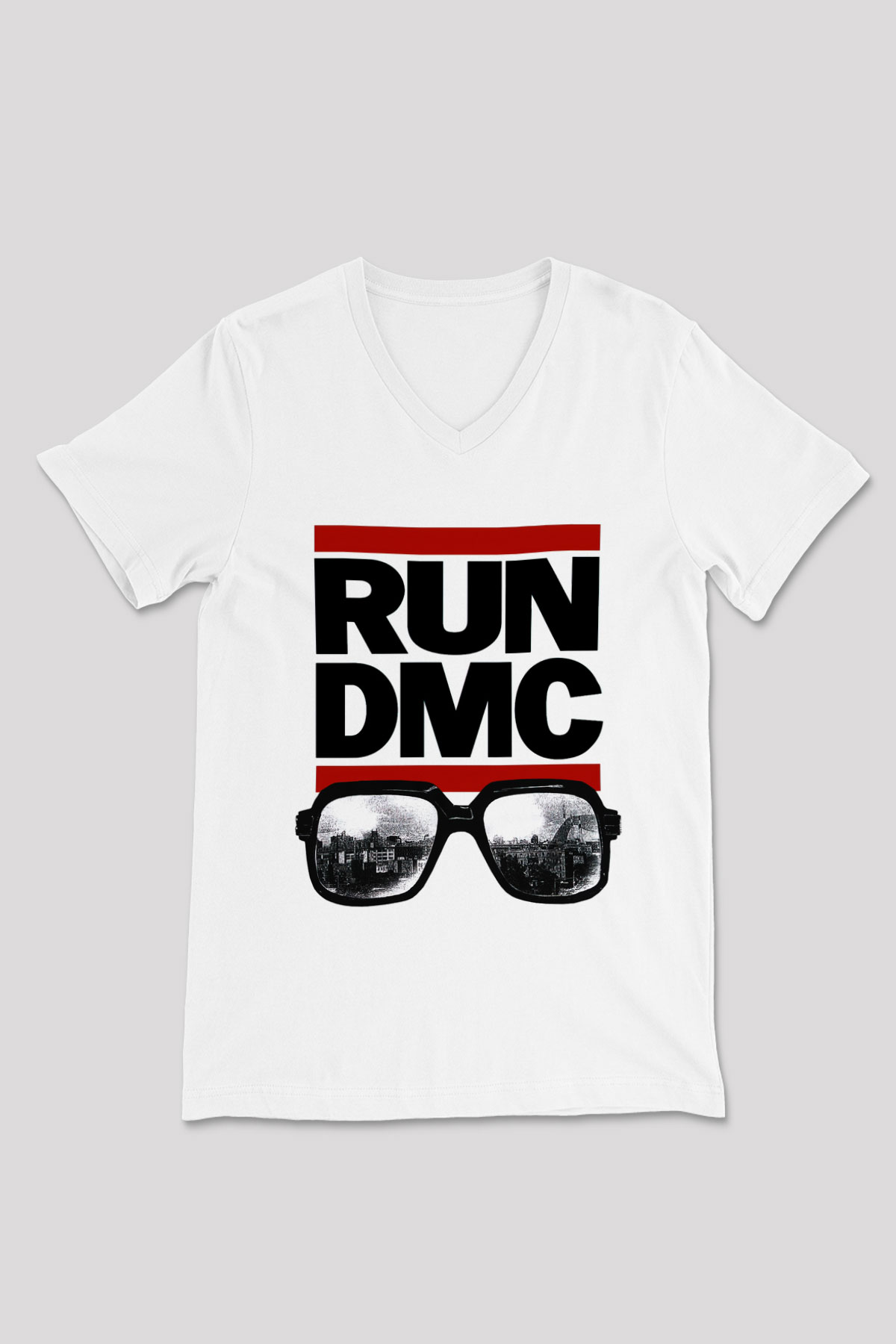 Run DMC Beyaz Unisex V Yaka Tişört T-Shirt