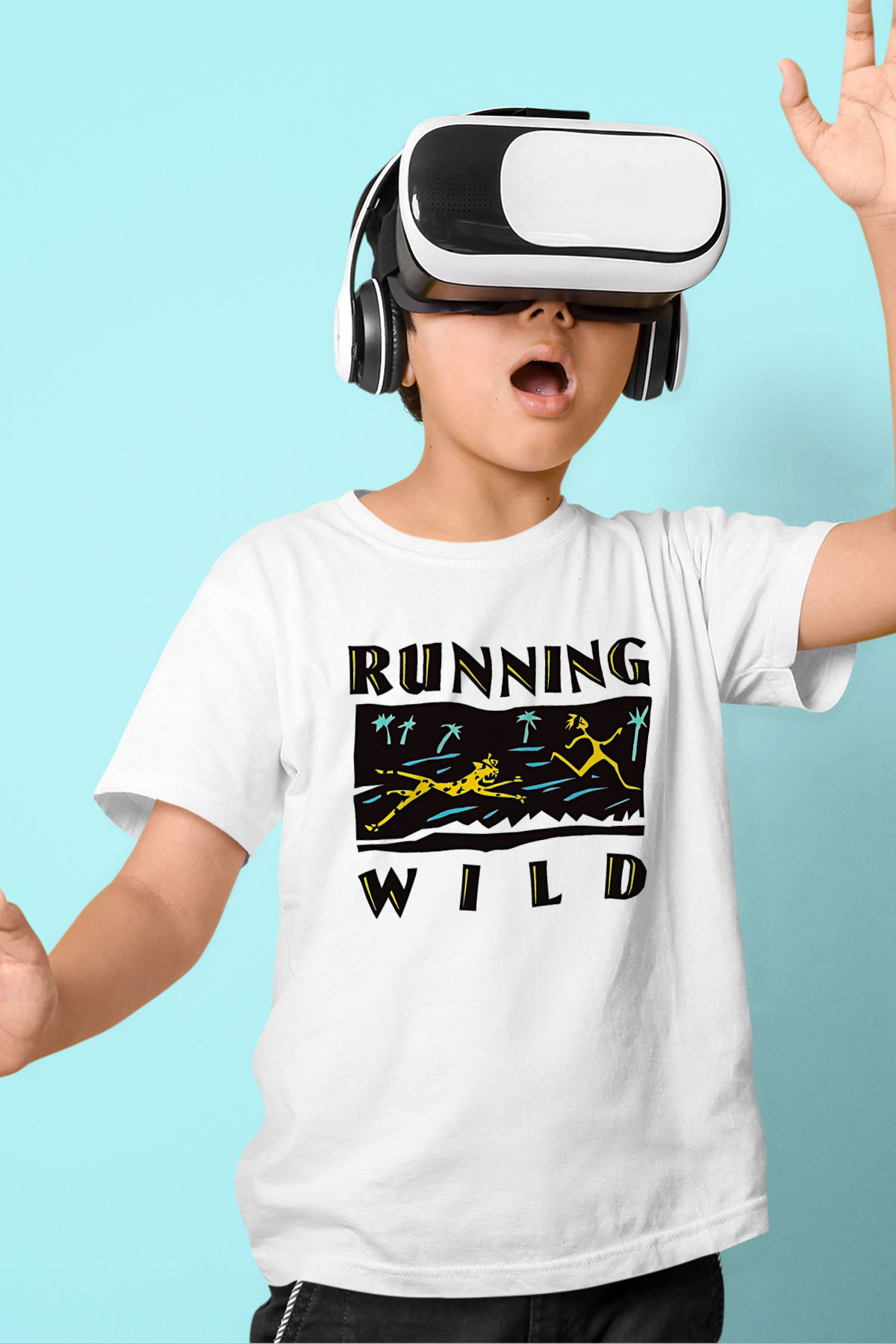 Running Wild Baskılı Beyaz Unisex Beyaz Çocuk Tişört - Tshirt