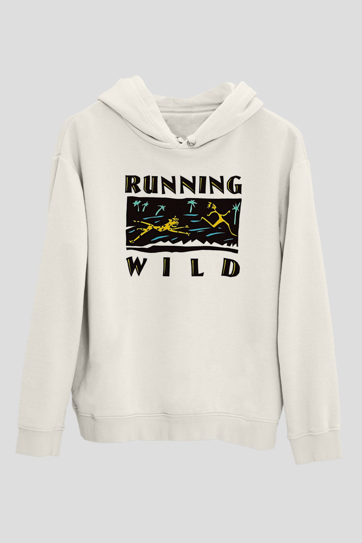 Running Wild Baskılı Beyaz Unisex Kapüşonlu Sweatshirt