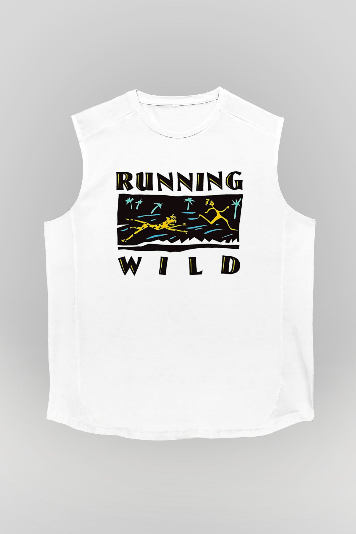 Running Wild Baskılı Beyaz Unisex Kolsuz Tişört - Tshirt