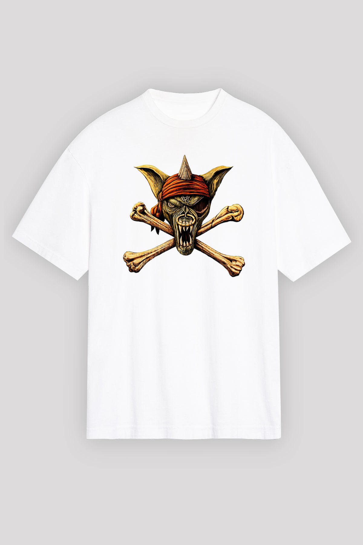 Running Wild Baskılı Beyaz Unisex Oversize Tişört - Tshirt