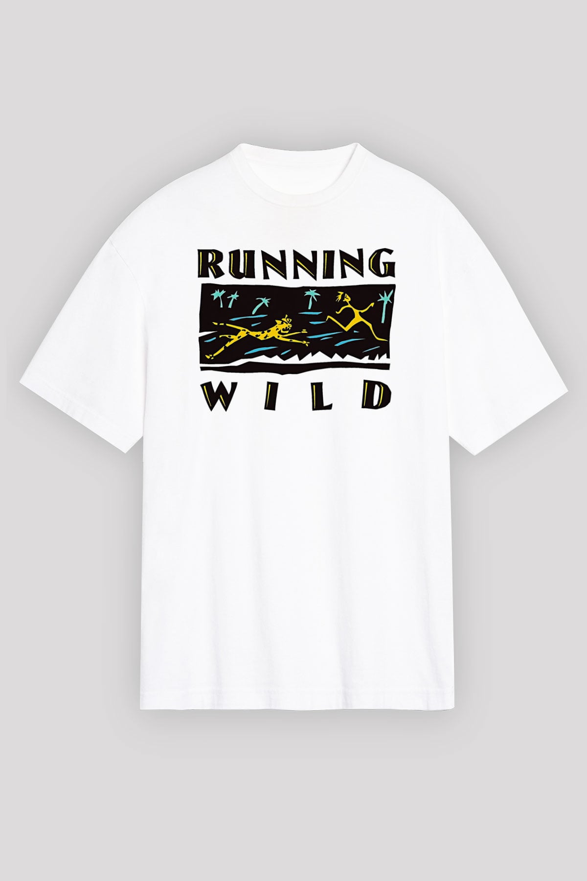 Running Wild Baskılı Beyaz Unisex Oversize Tişört - Tshirt
