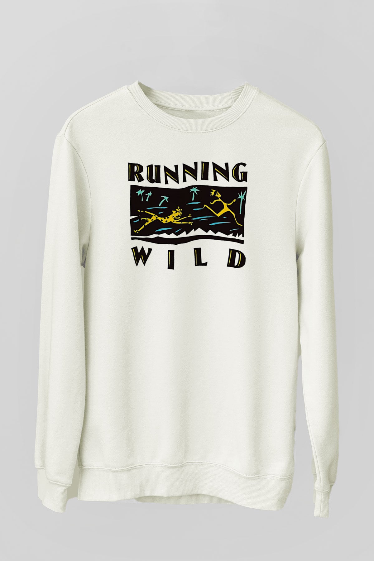 Running Wild Baskılı Beyaz Unisex Sweatshirt