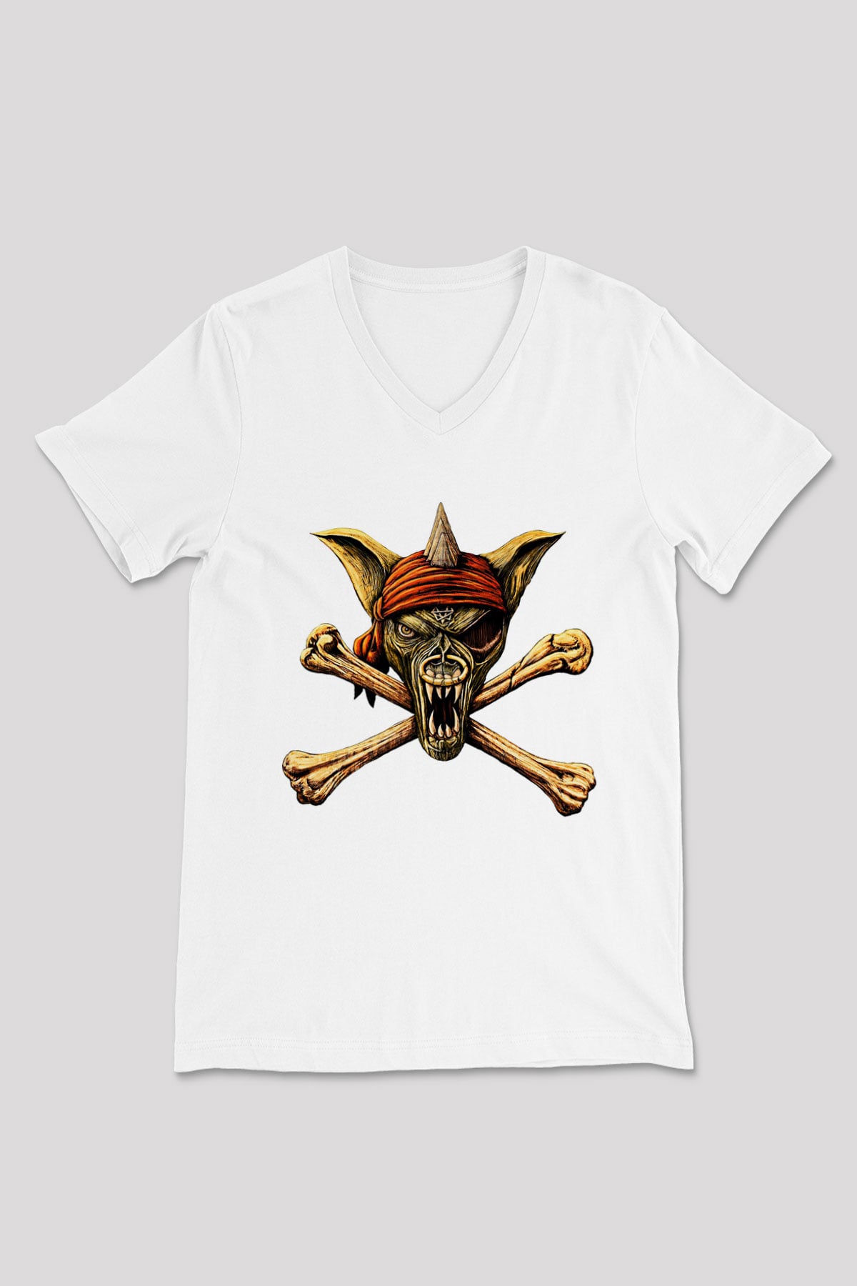 Running Wild Baskılı Beyaz Unisex V Yaka Tişört - Tshirt