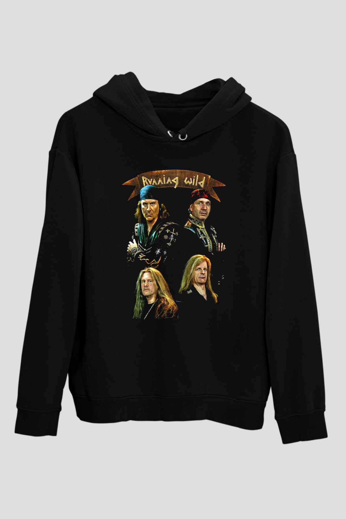 Running Wild Baskılı Unisex Siyah Kapüşonlu Sweatshirt