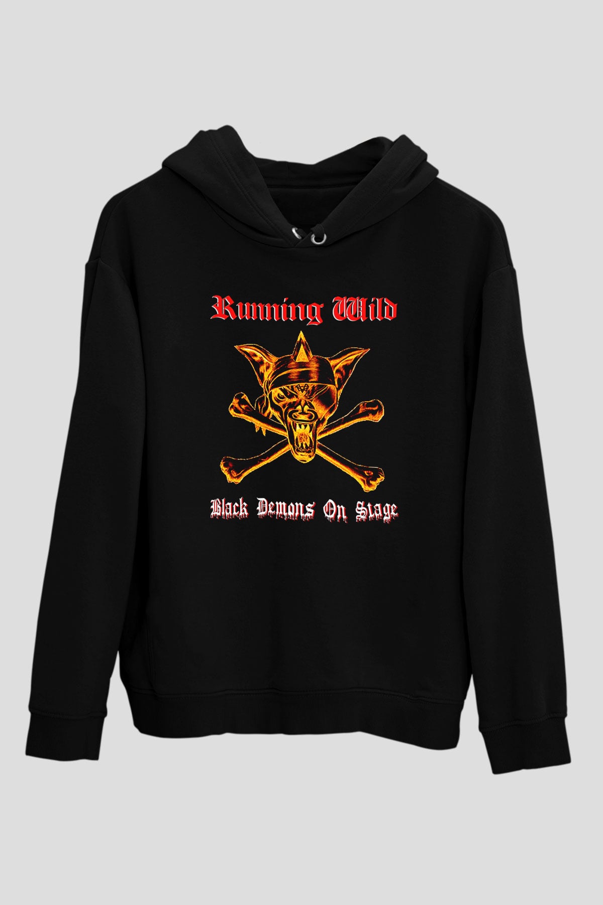 Running Wild Baskılı Unisex Siyah Kapüşonlu Sweatshirt