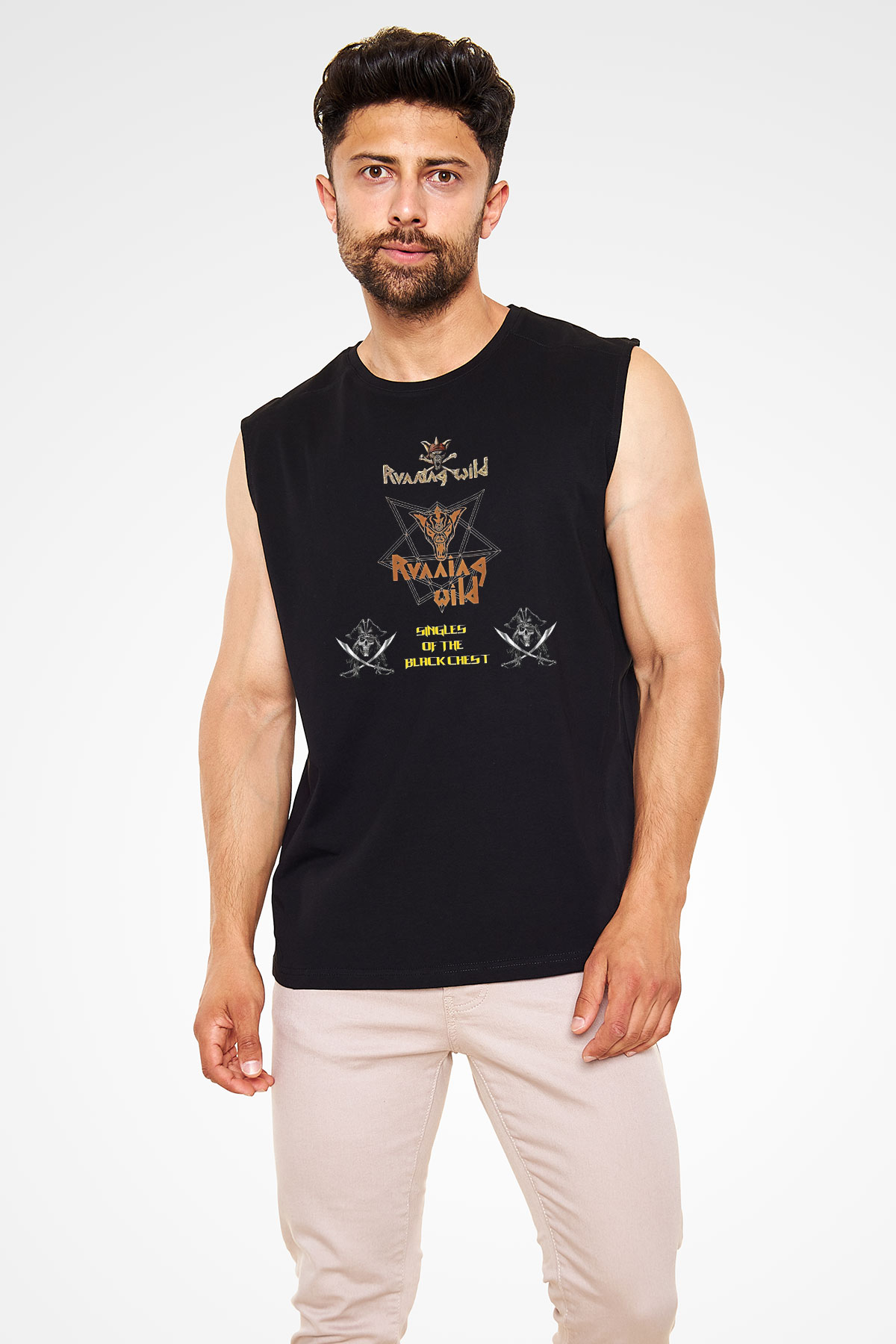 Running Wild Baskılı Unisex Siyah Kolsuz Tişört - Tshirt