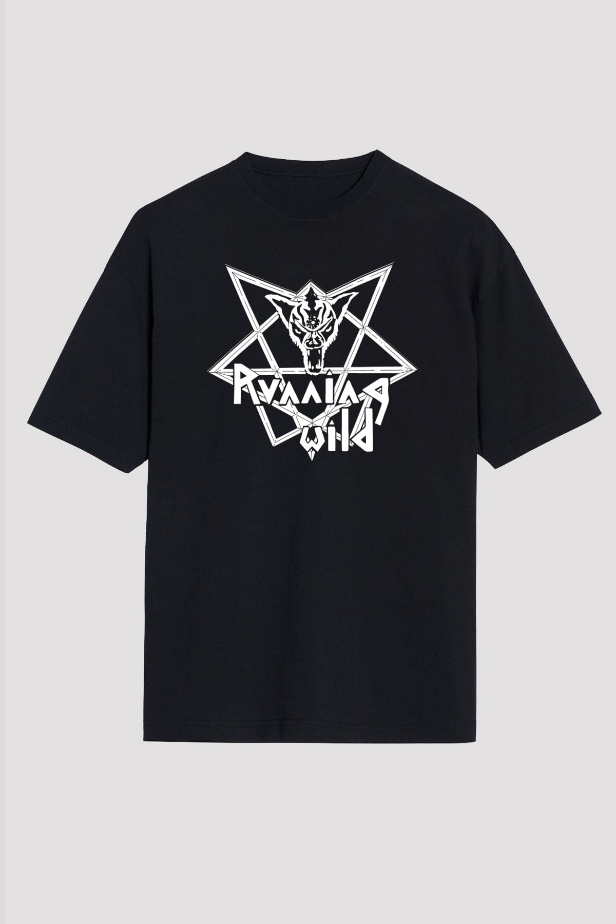 Running Wild Baskılı Unisex Siyah Oversize Tişört - Tshirt