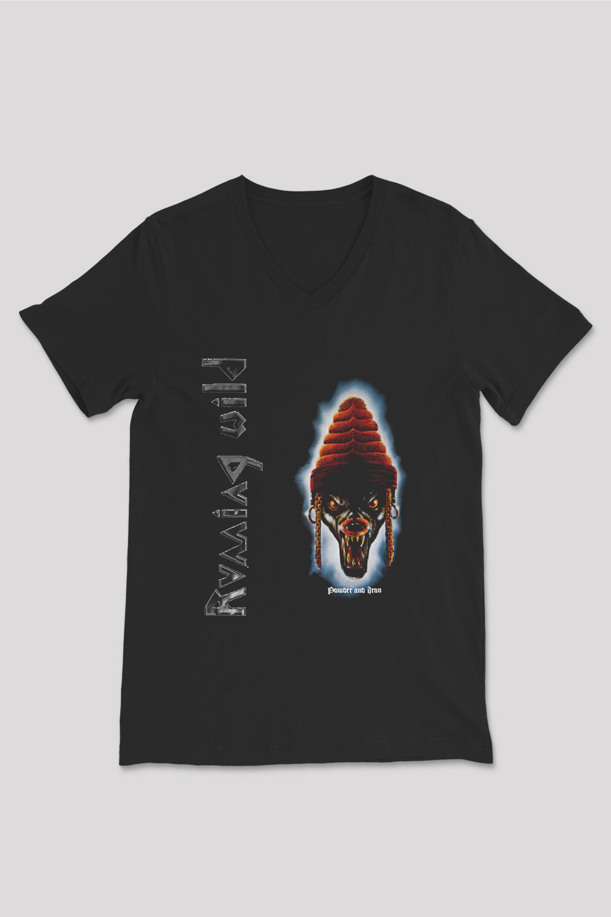 Running Wild Baskılı Unisex Siyah V Yaka Tişört - Tshirt
