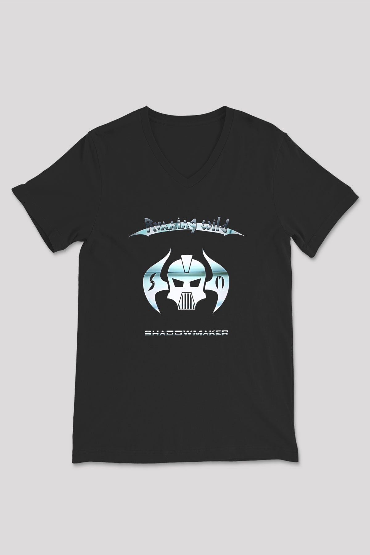 Running Wild Baskılı Unisex Siyah V Yaka Tişört - Tshirt