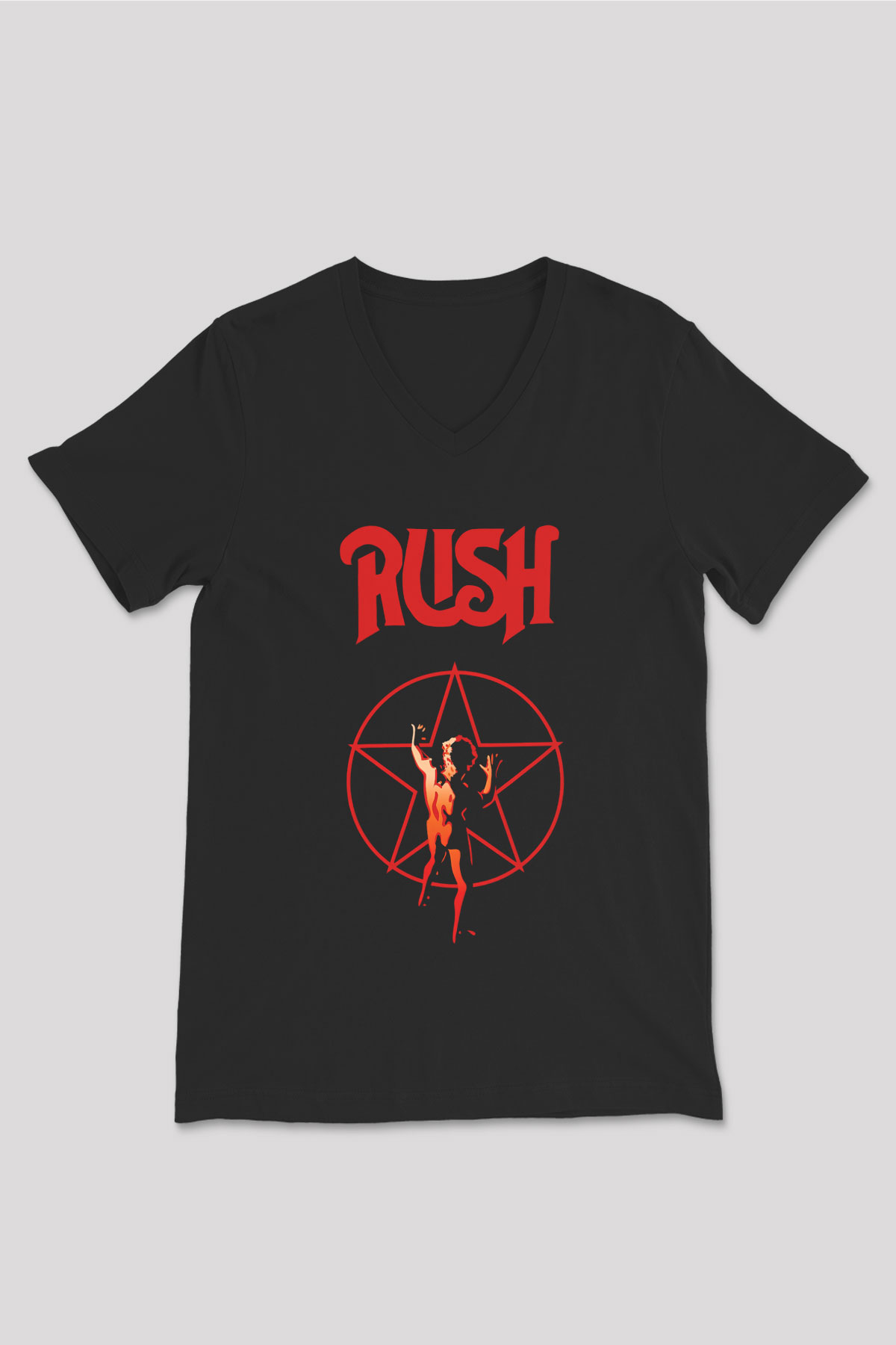 Rush Siyah Unisex V Yaka Tişört T-Shirt