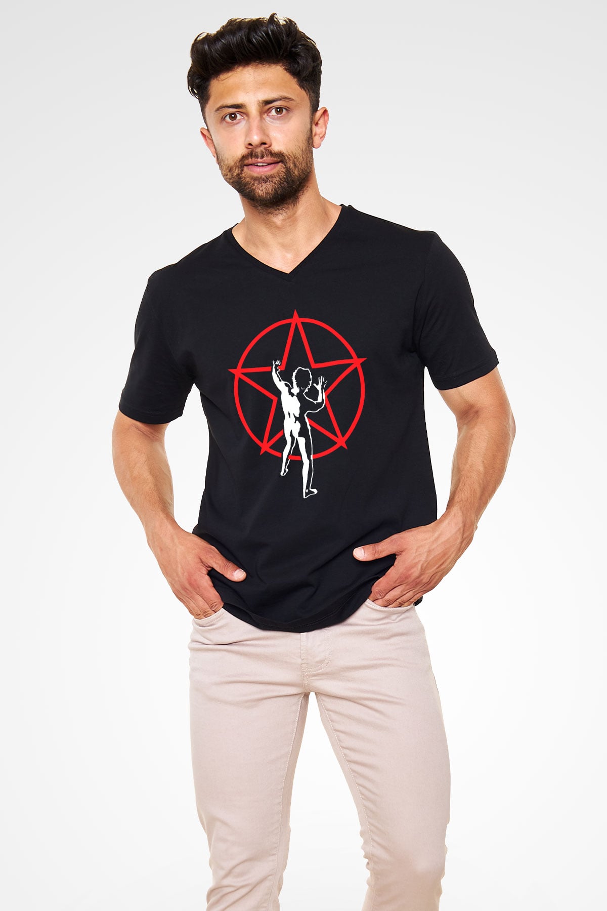 Rush Siyah Unisex V Yaka Tişört T-Shirt