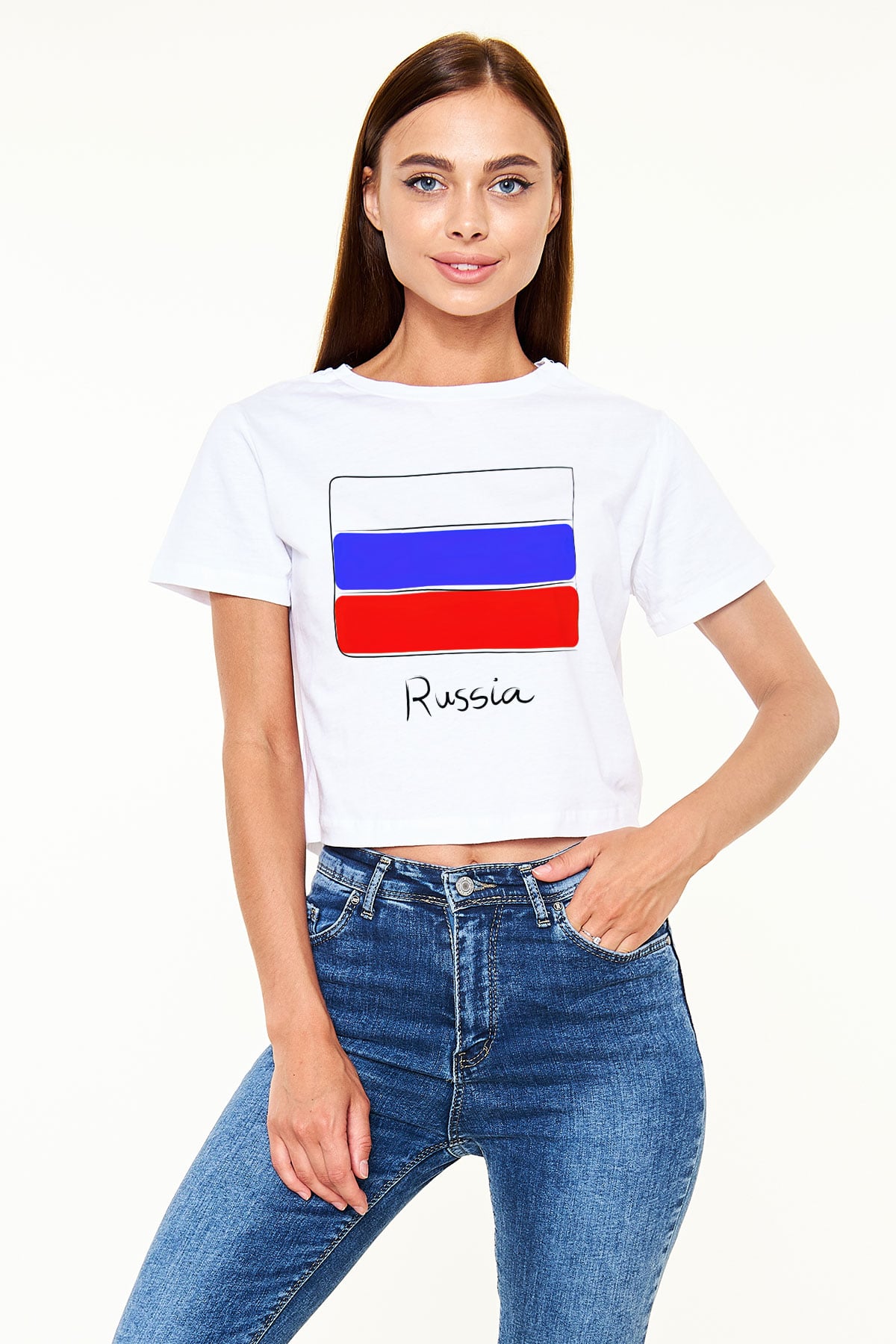 Rusya Beyaz Croptop Tişört