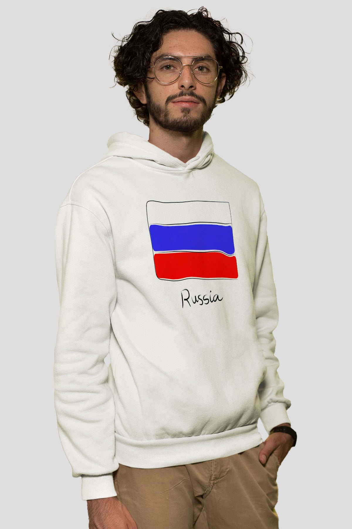 Rusya Beyaz Unisex Kapşonlu Sweatshirt