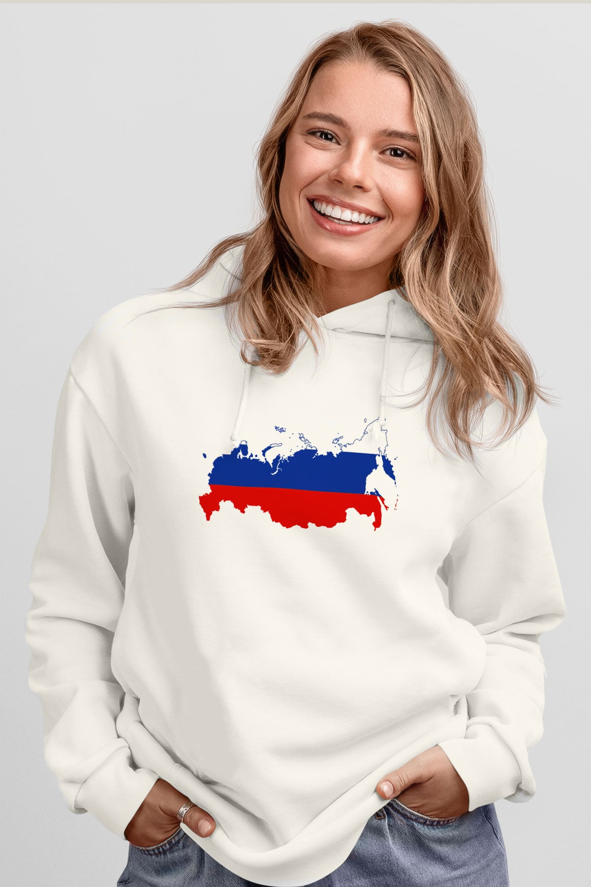 Rusya Beyaz Unisex Kapşonlu Sweatshirt
