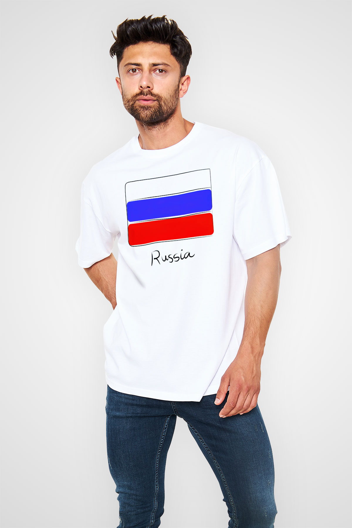 Rusya Beyaz Unisex Oversize Tişört T-Shirt