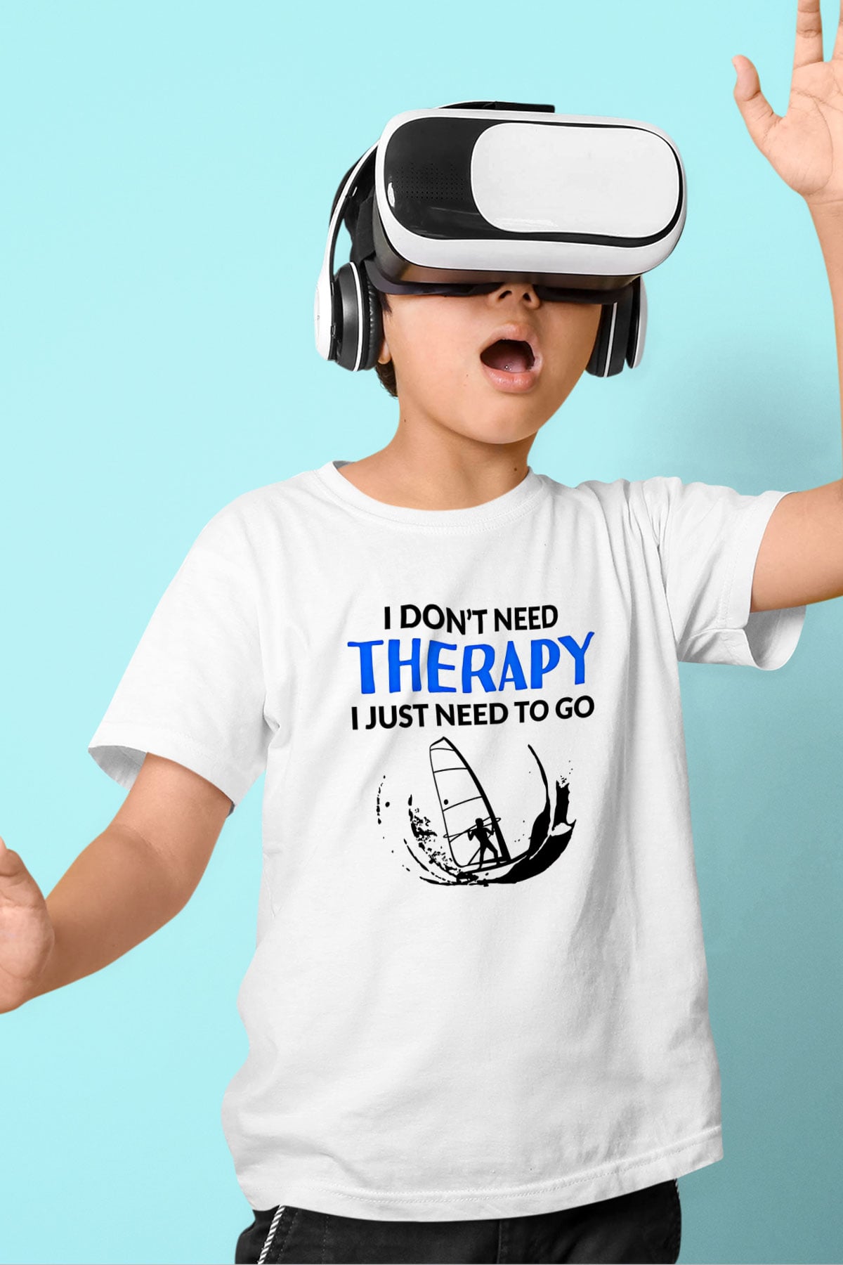 Rüzgar Sörfü Baskılı Unisex Beyaz Çocuk Tişört - Tshirt