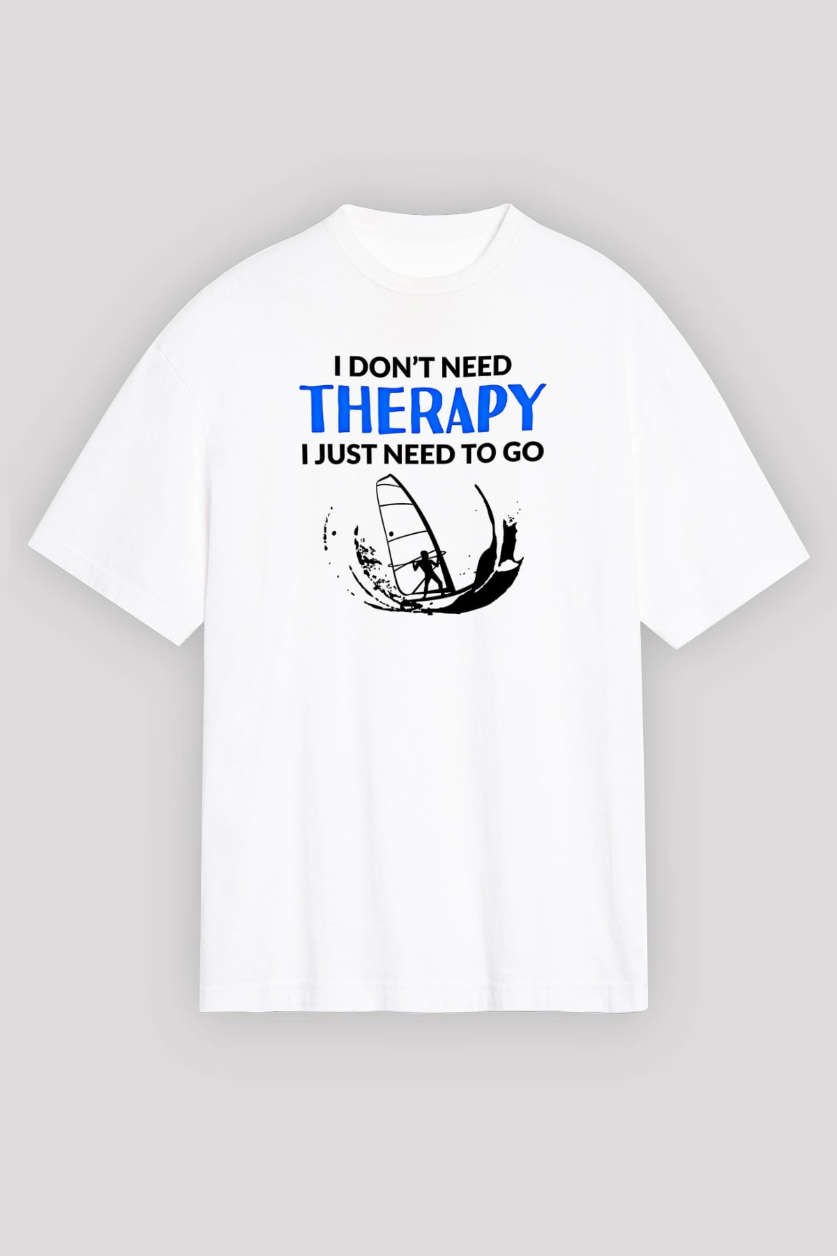 Rüzgar Sörfü Baskılı Unisex Beyaz Oversize Tişört - Tshirt