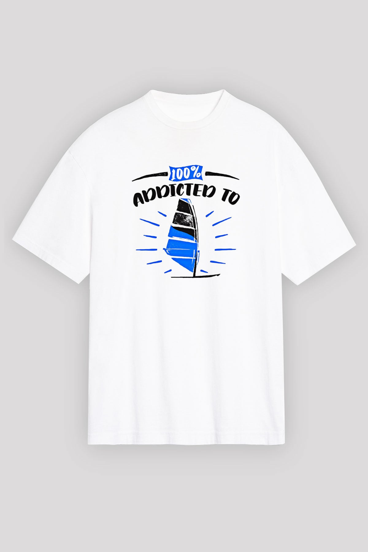 Rüzgar Sörfü Baskılı Unisex Beyaz Oversize Tişört - Tshirt