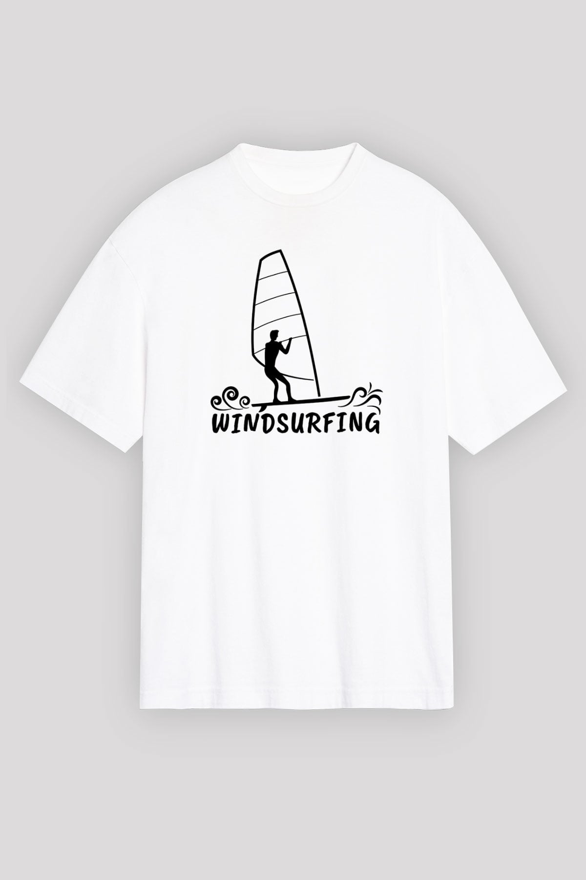 Rüzgar Sörfü Baskılı Unisex Beyaz Oversize Tişört - Tshirt