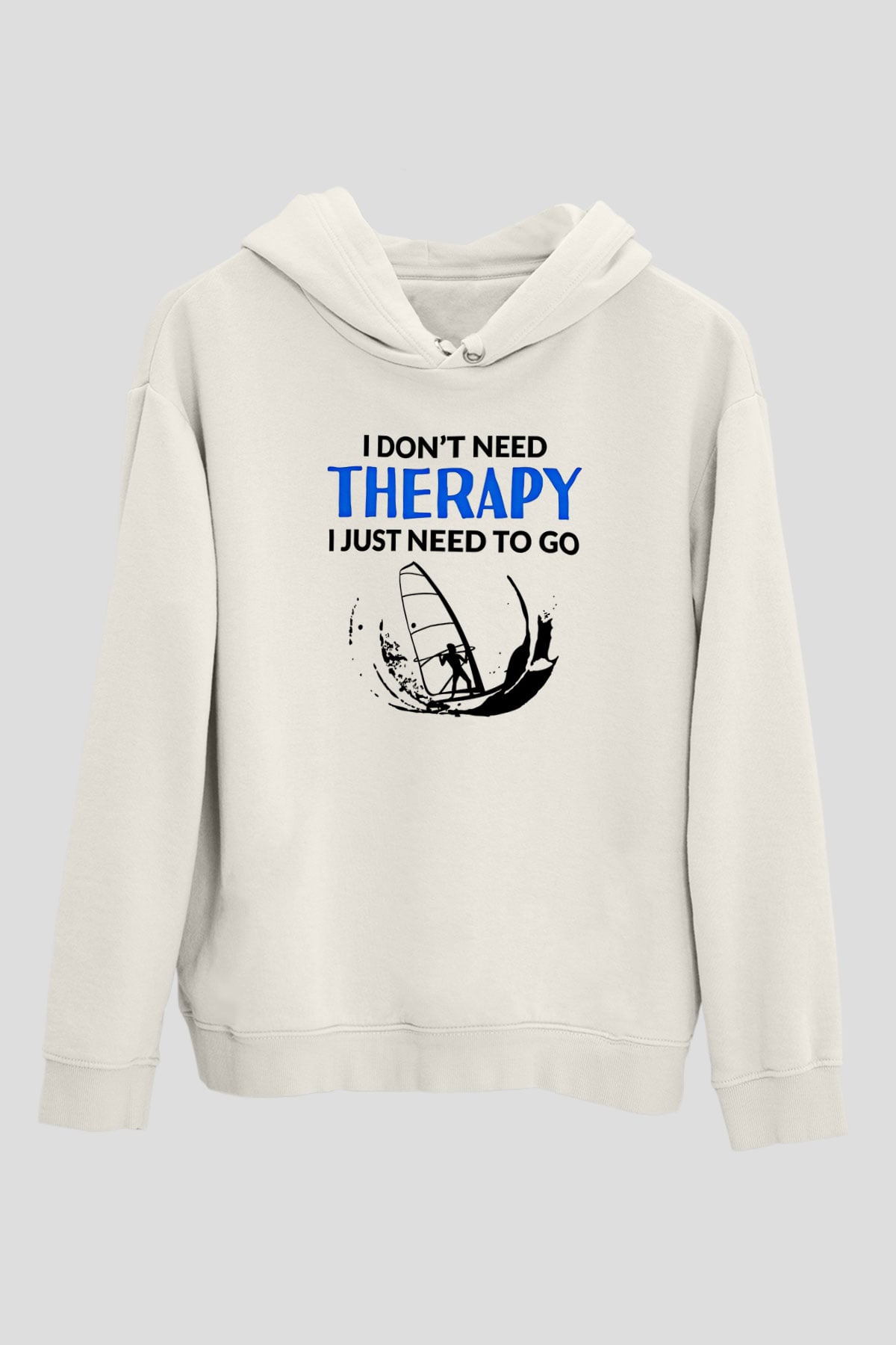 Rüzgar Sörfü Baskılı Unisex Ekru Hoodie