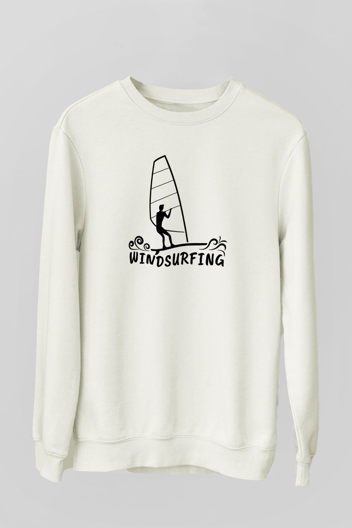 Rüzgar Sörfü Baskılı Unisex Ekru Sweatshirt