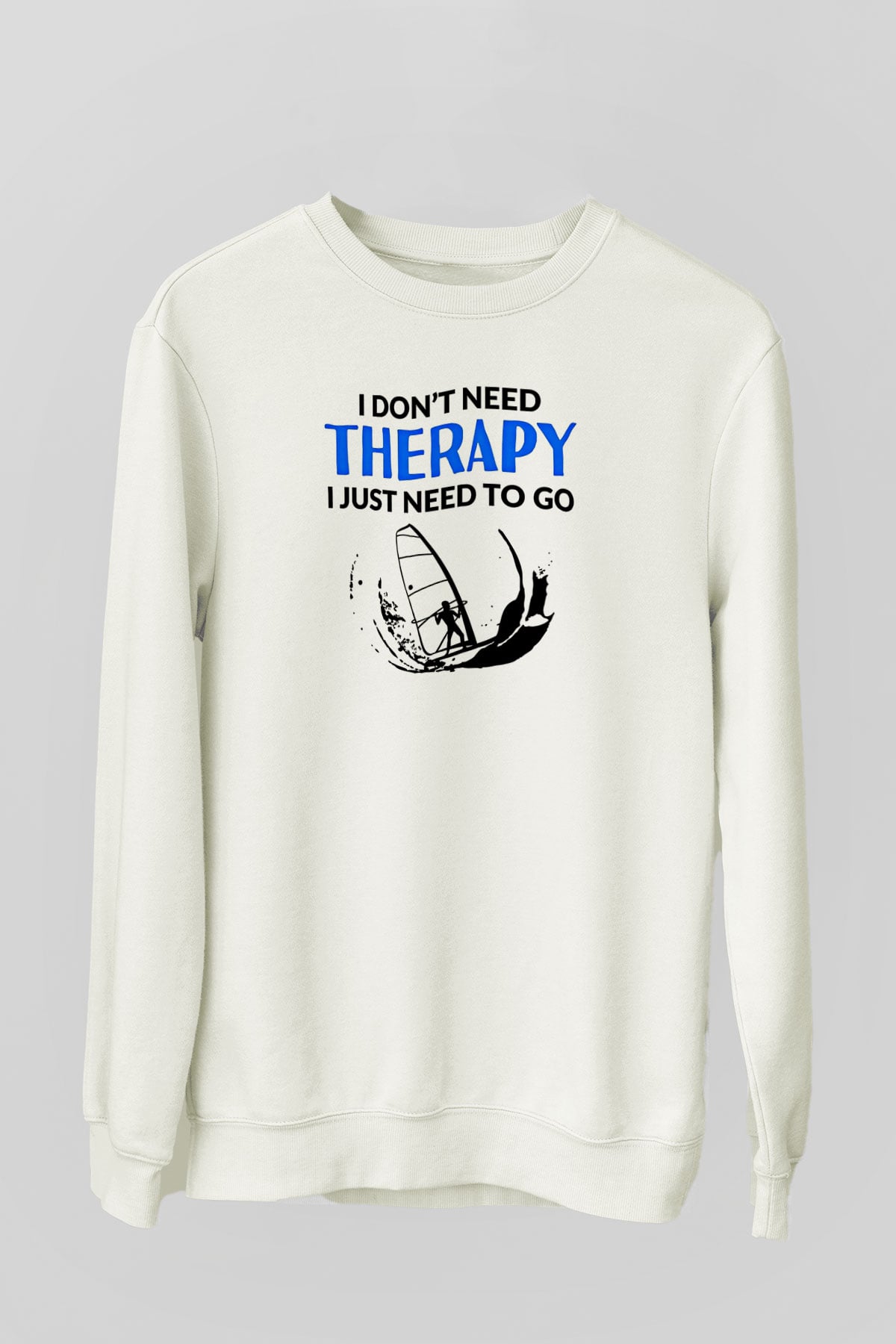 Rüzgar Sörfü Baskılı Unisex Ekru Sweatshirt