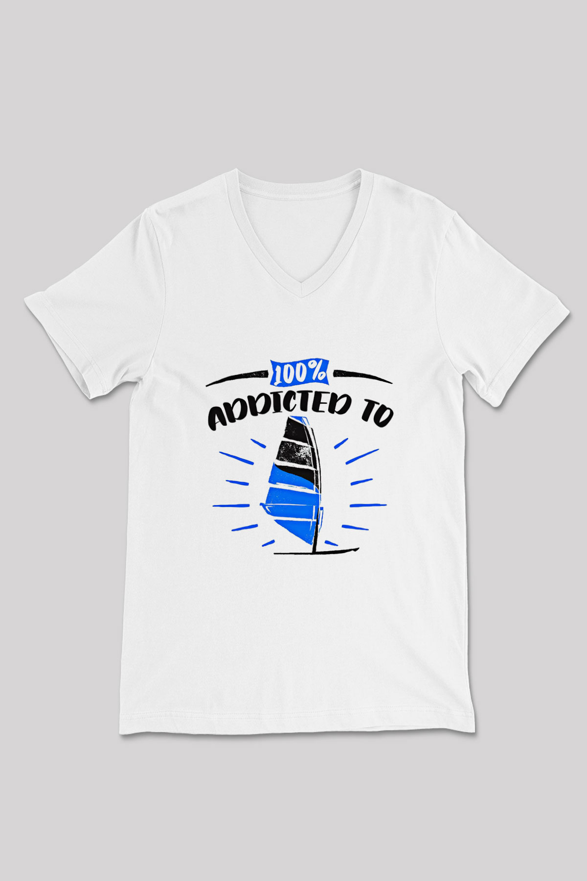 Rüzgar Sörfü Baskılı Unisex V Yaka Tişört - Tshirt