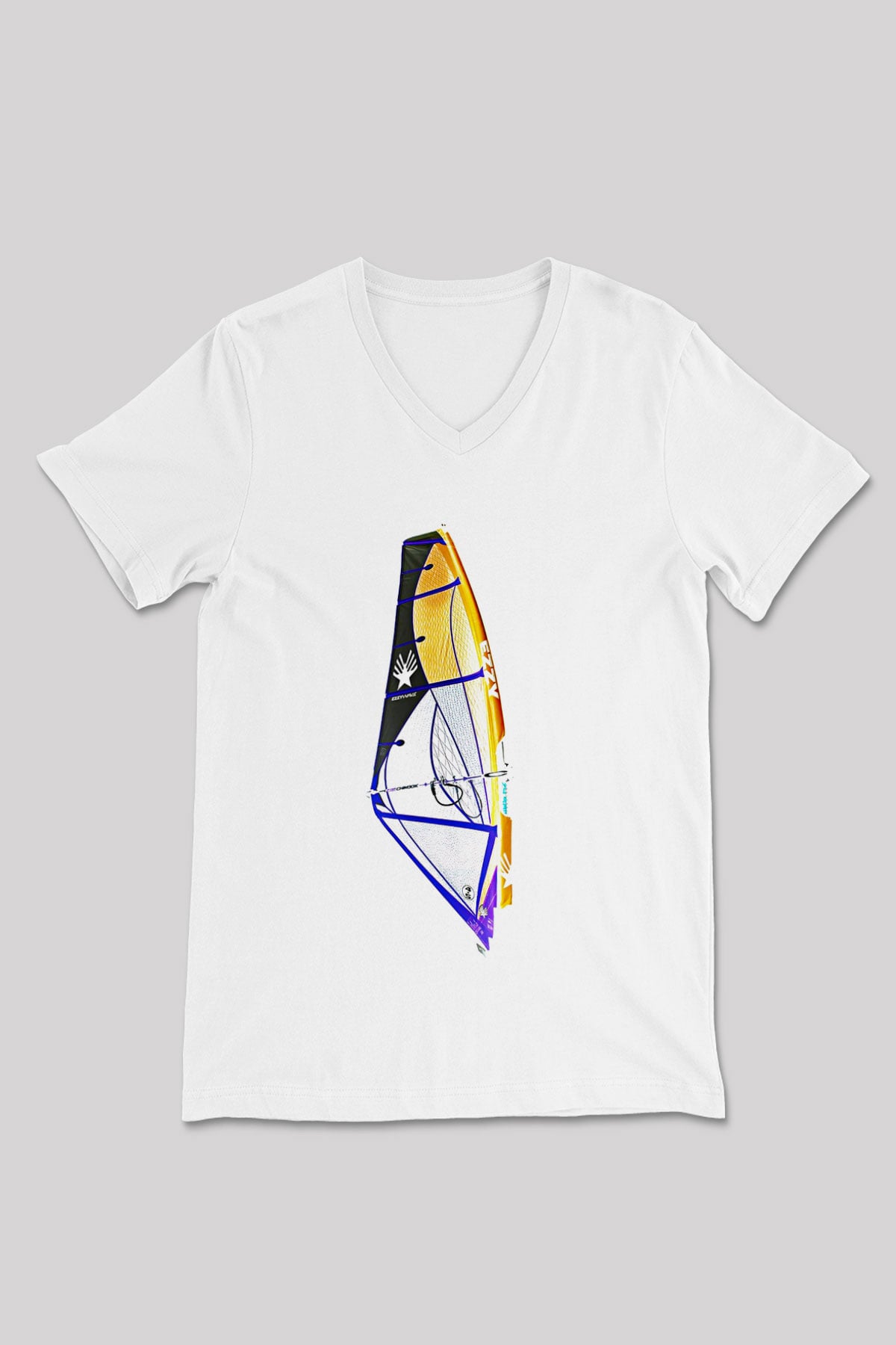 Rüzgar Sörfü Baskılı Unisex V Yaka Tişört - Tshirt