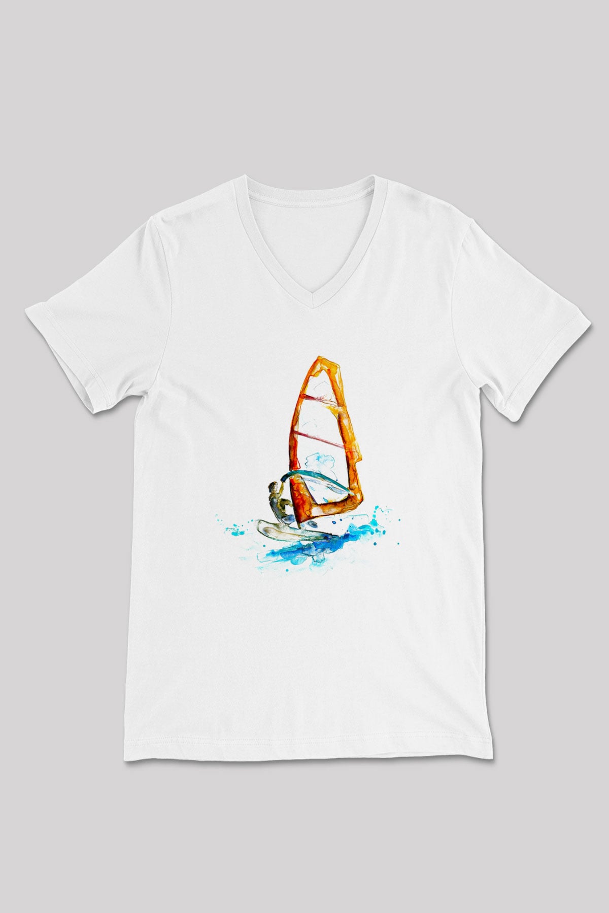 Rüzgar Sörfü Baskılı Unisex V Yaka Tişört - Tshirt
