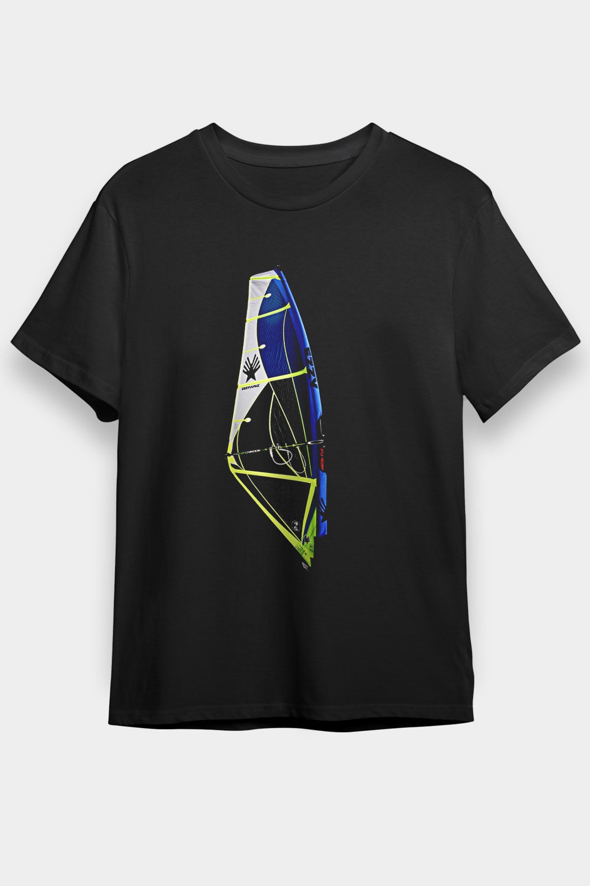 Rüzgar Sörfü - Windsurf Baskılı Unisex Siyah Tişört - Tshirt