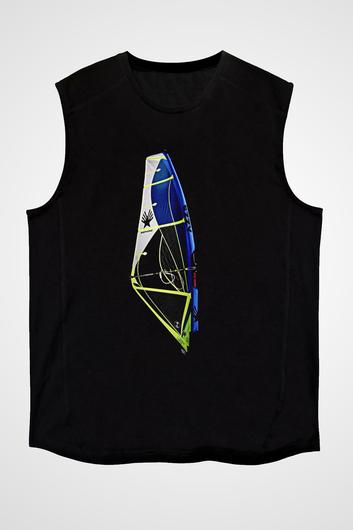 Rüzgar Sörfü - Windsurf Baskılı Unisex Siyah Kolsuz Tişört