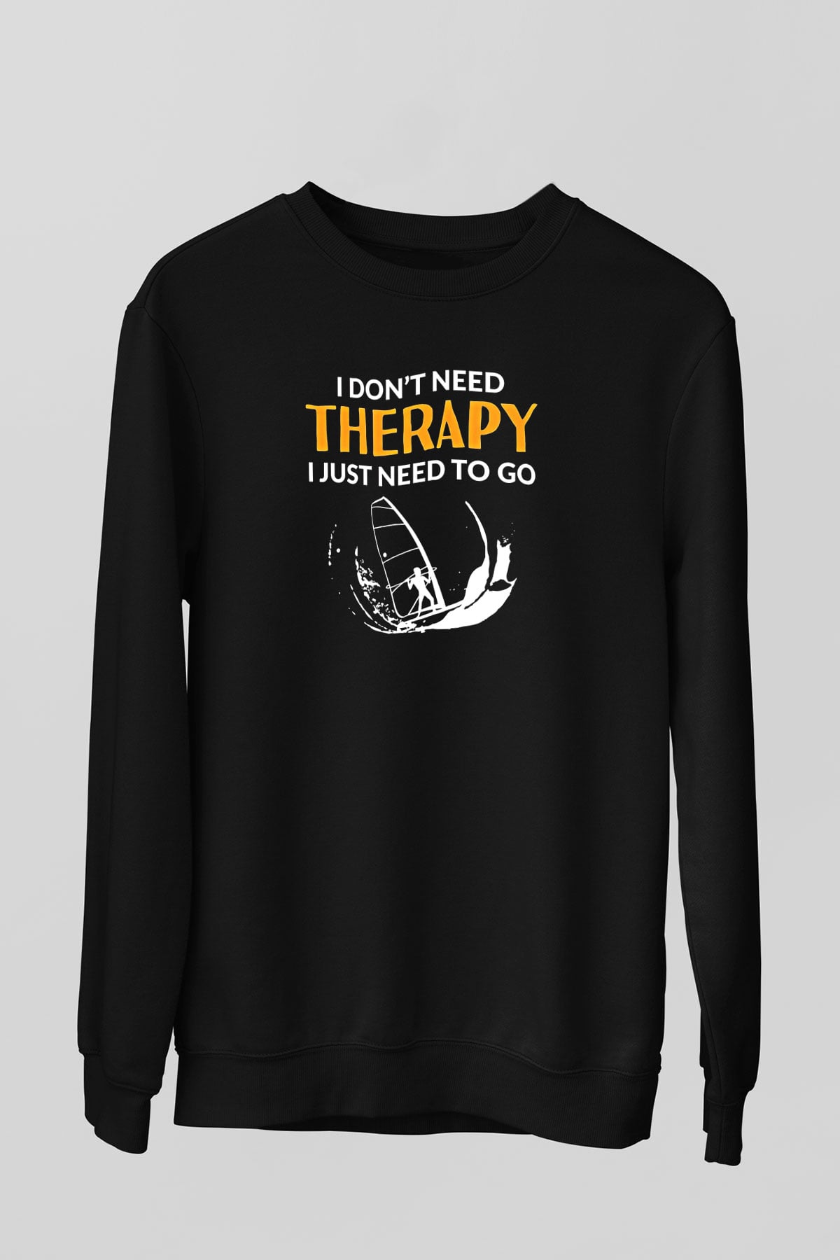 Rüzgar Sörfü - Windsurf Baskılı Unisex Siyah Sweatshirt