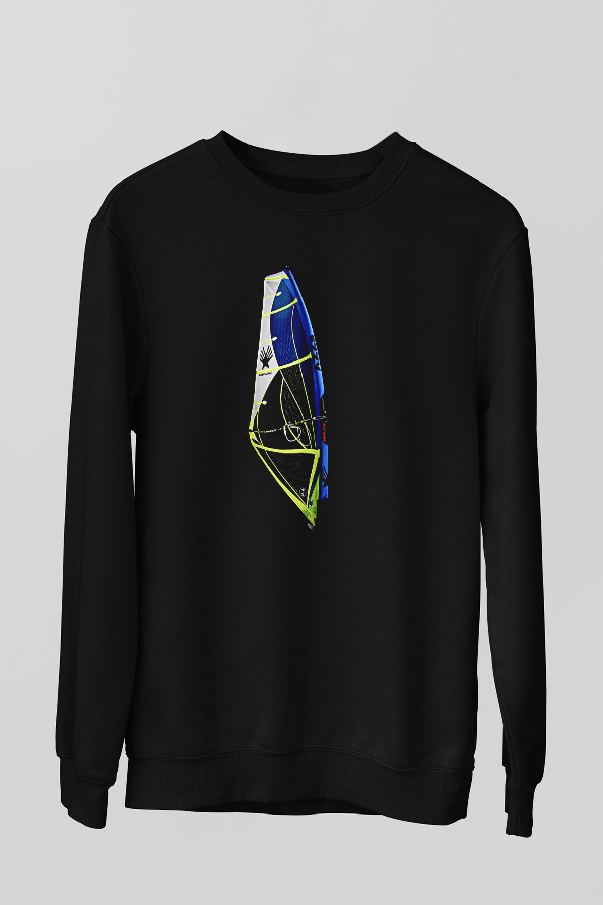 Rüzgar Sörfü - Windsurf Baskılı Unisex Siyah Sweatshirt