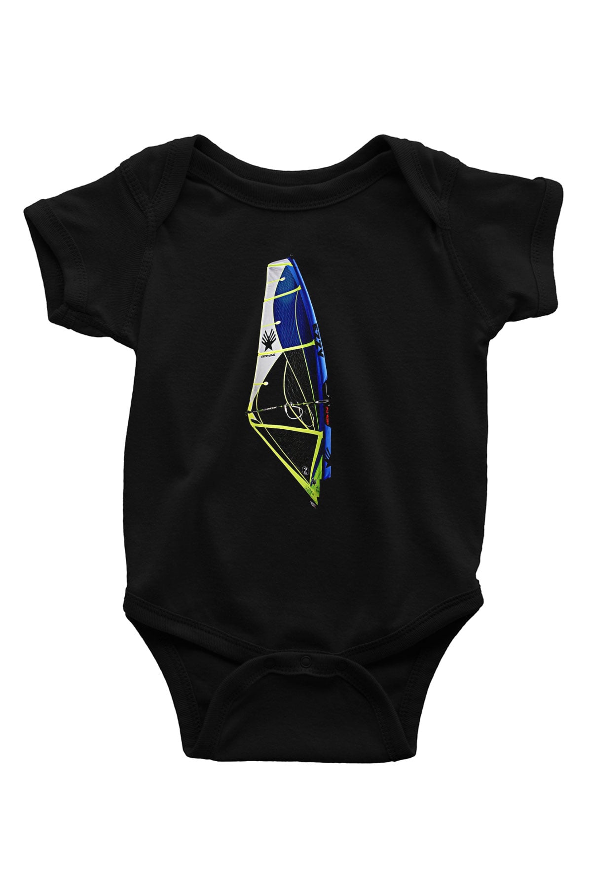 Rüzgar Sörfü - Windsurf Baskılı Unisex Siyah Bebek Body - Zıbın