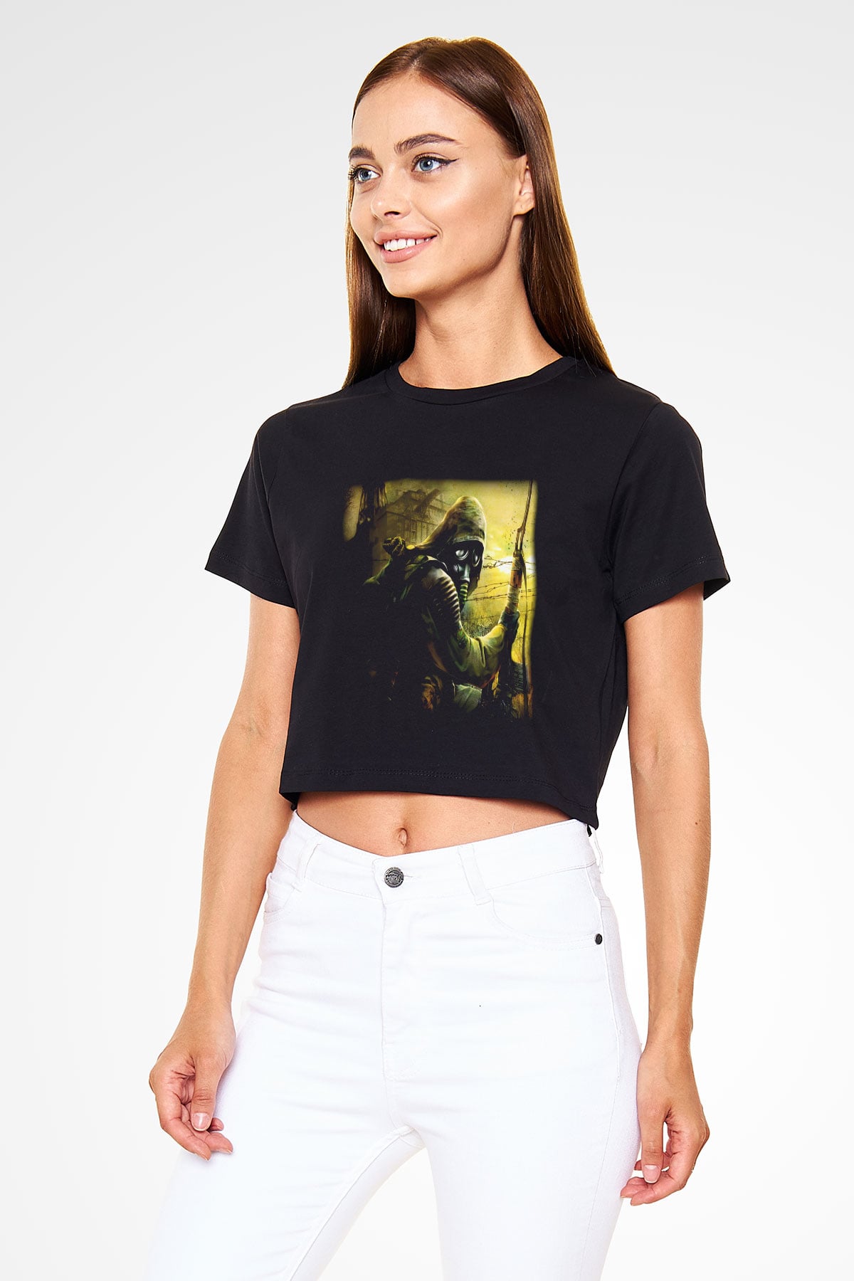 S.T.A.L.K.E.R. Siyah Crop Top Tişört