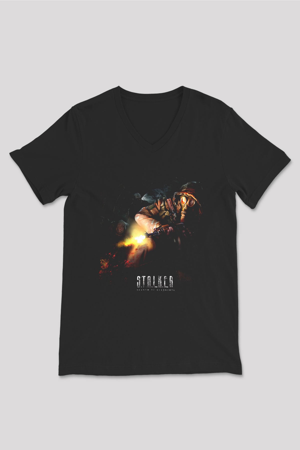 S.T.A.L.K.E.R. Siyah Unisex V Yaka Tişört