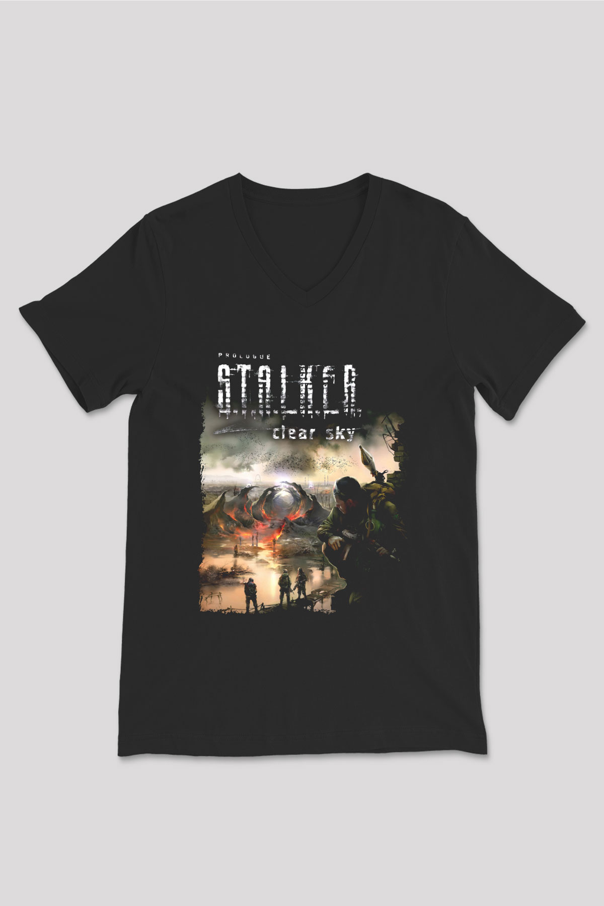 S.T.A.L.K.E.R. Siyah Unisex V Yaka Tişört