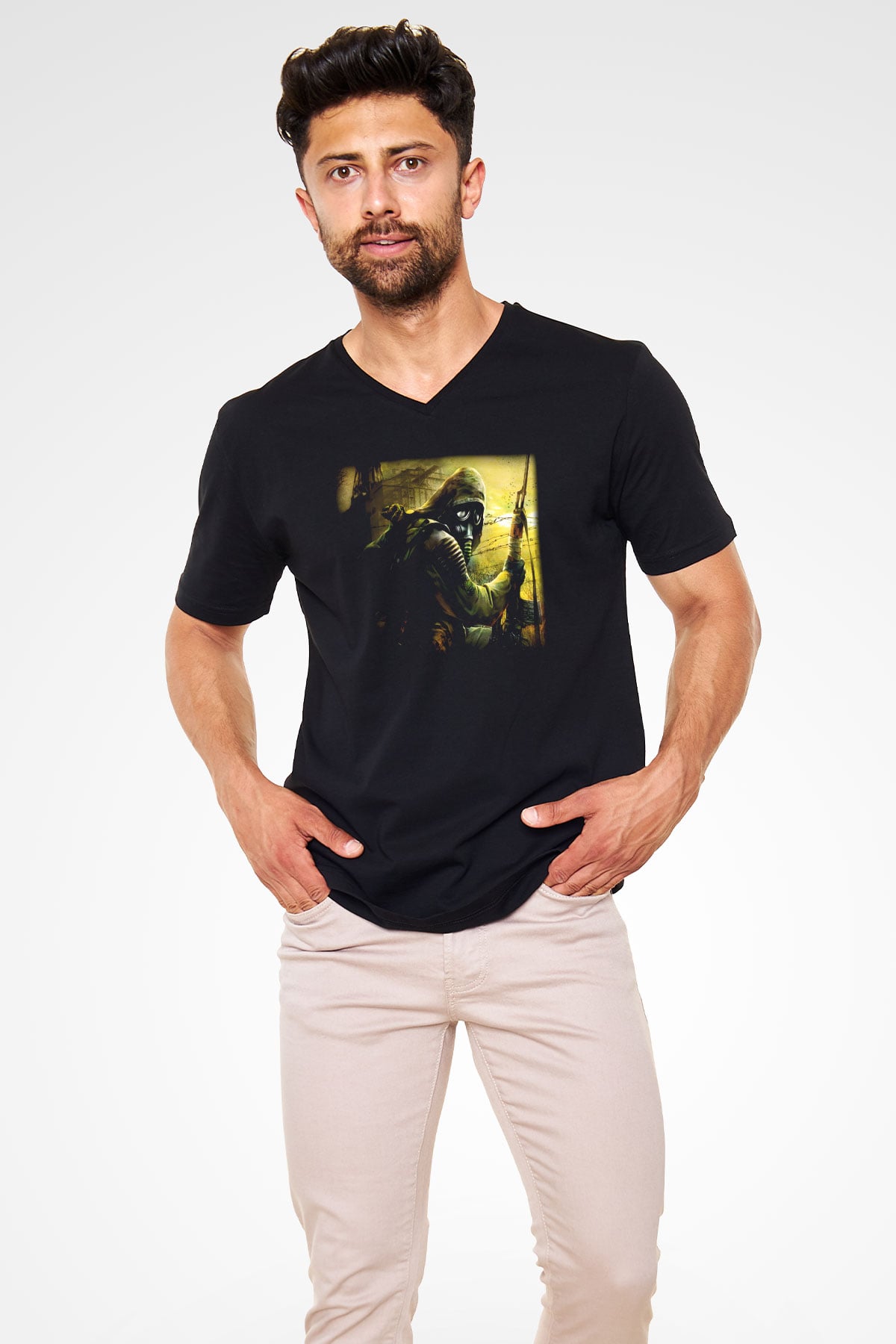 S.T.A.L.K.E.R. Siyah Unisex V Yaka Tişört T-Shirt