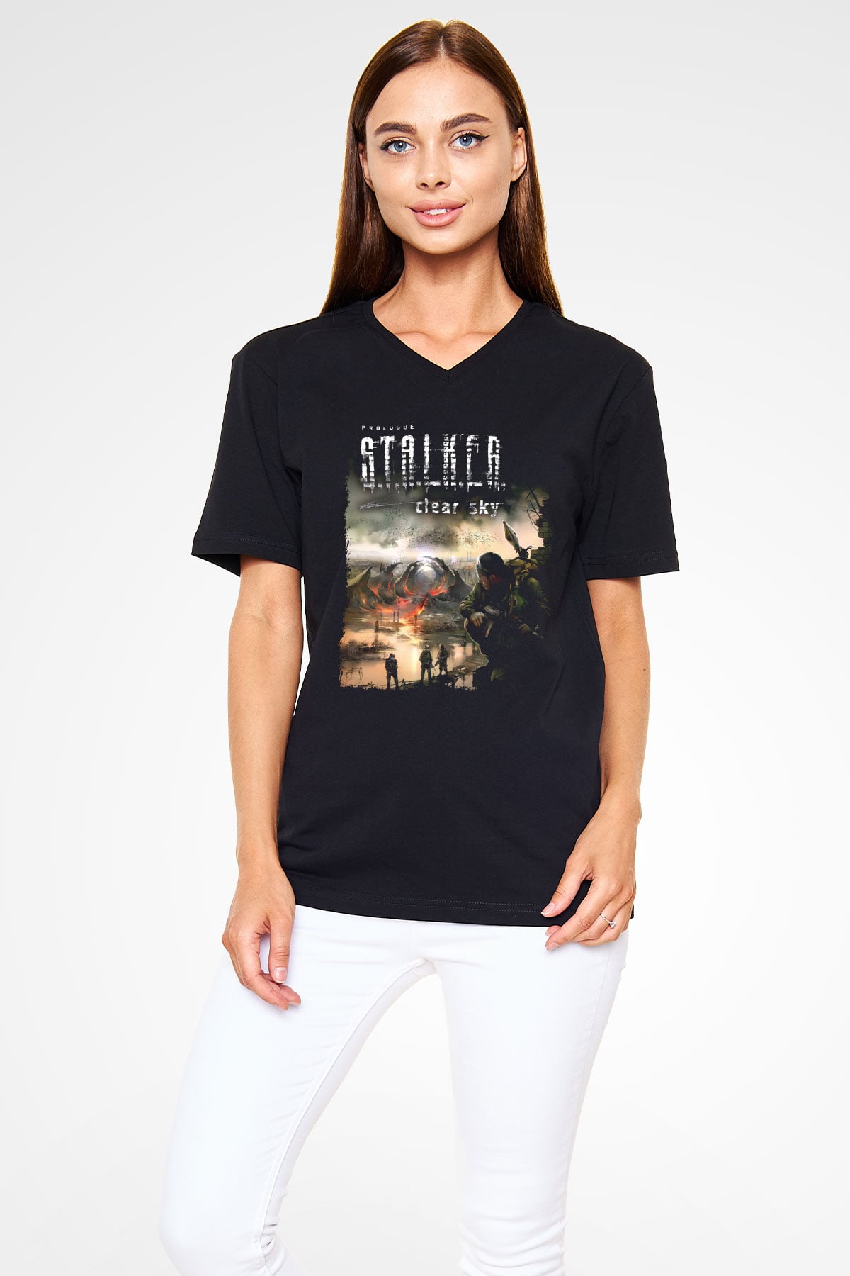 S.T.A.L.K.E.R. Siyah Unisex V Yaka Tişört