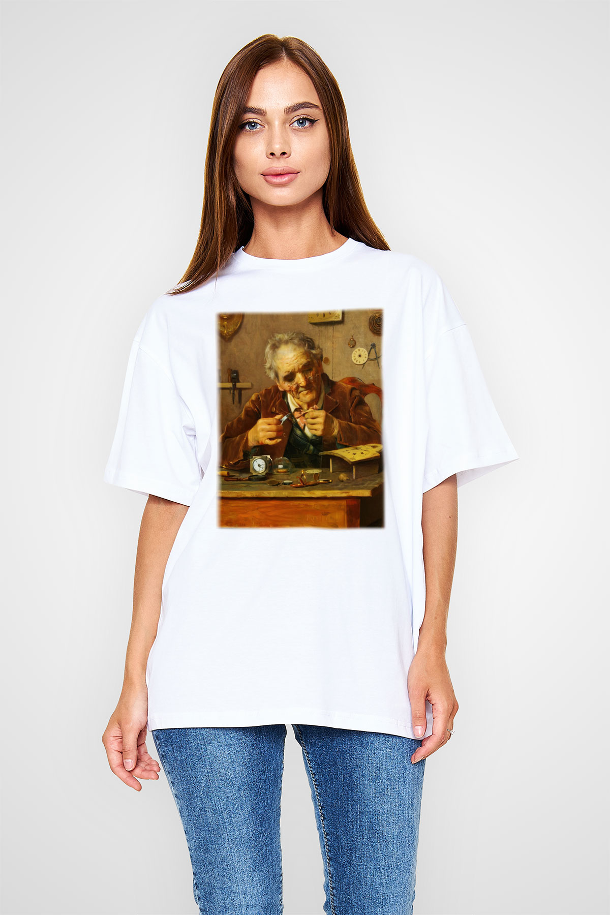Saatçi Beyaz Unisex Oversize Tişört T-Shirt