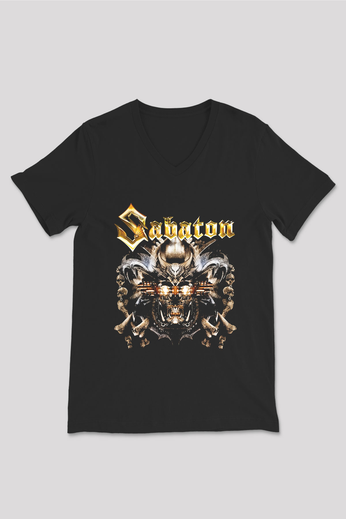 Sabaton Siyah Unisex V Yaka Tişört T-Shirt